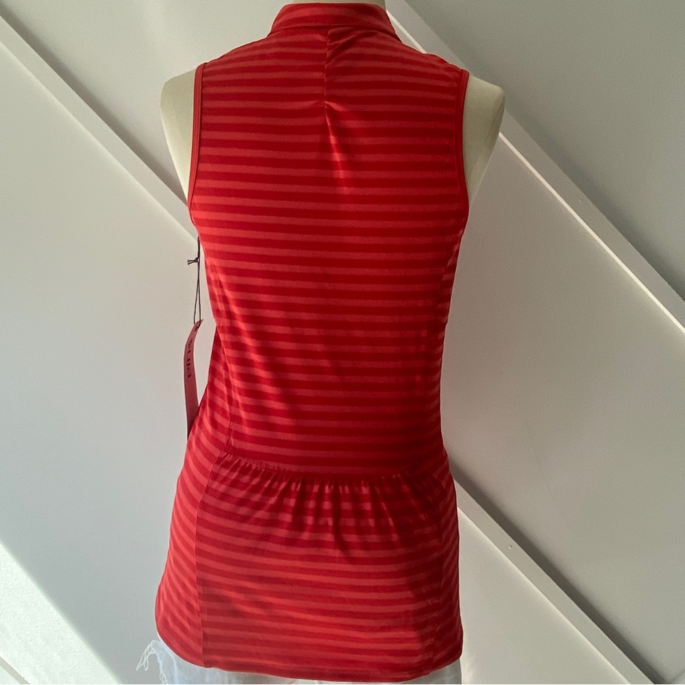 Lija NWT Red Orange Stripe Sleeveless Polo S | Tenniscore Golf Top | Preppy - Picture 3 of 13
